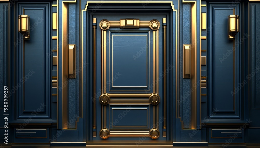 Ornate Gold-Trimmed Doorway with Blue Paneling