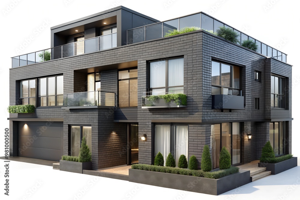 Modern Black Brick Townhouse with Large Windows and Contemporary Design Modern Black Brick Townhouse with Large Windows and Contemporary Design