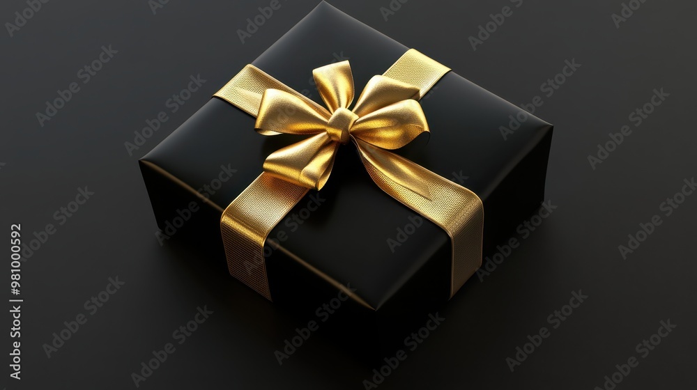Square gift box with golden bow, classy presentation, 3D illustration Square gift box with golden bow, classy presentation, 3D illustration