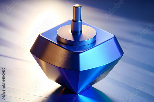 Close-Up Macro of Dreidel Tip Spinning on Futuristic Glowing Surface - Hanukkah Energy Meets Modern Tech Design in Photo Stock Concept photo