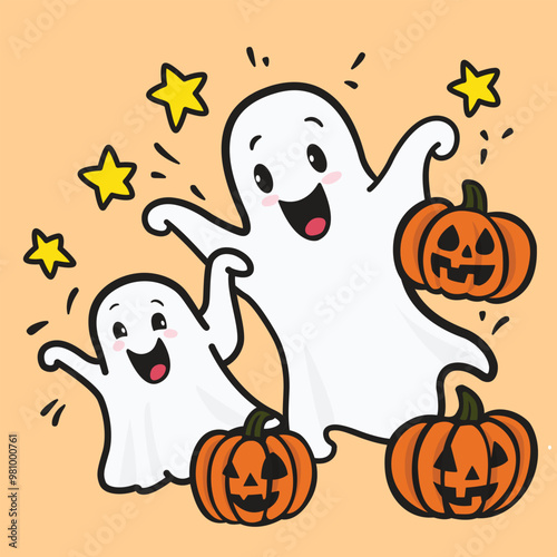 This is a cute cartoon of ghost with pumpkin in Halloween festival.
