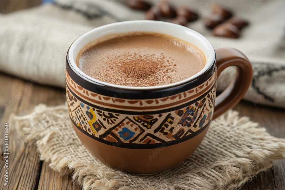 Rich Coffee in Handcrafted Mug on Rustic Background Rich Coffee in Handcrafted Mug on Rustic Background