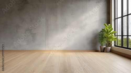 Modern minimalistic interior with plant and sunlight