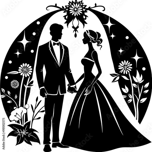 Silhouette of a bride and groom vector black people