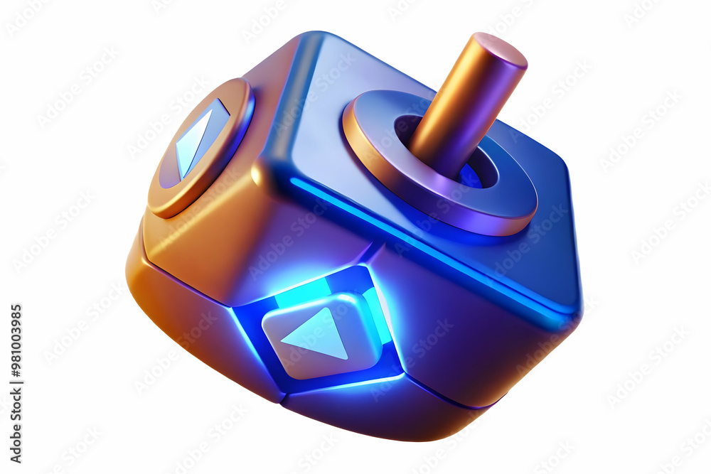3D Close-Up of Spinning Dreidel with Glowing LED Letters in Futuristic Game Concept - Macro Shot Highlighting High-Tech Vibes 3D Close-Up of Spinning Dreidel with Glowing LED Letters in Futuristic Game Concept - Macro Shot Highlighting High-Tech Vibes
