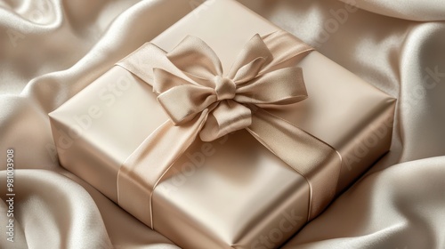 Wrapped present with bow, elegant gift box, 3D illustration