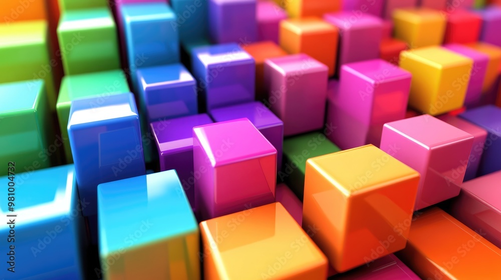 Intricate 3D geometric design of dynamic color cubes, with prominent edges adding depth and creating a visually stimulating effect Intricate 3D geometric design of dynamic color cubes, with prominent edges adding depth and creating a visually stimulating effect