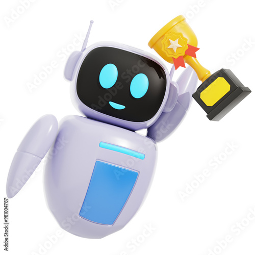 3D Smart Robot with trophy Illustration