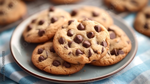 A plate of freshly baked chocolate chip cookies, inviting and delicious.