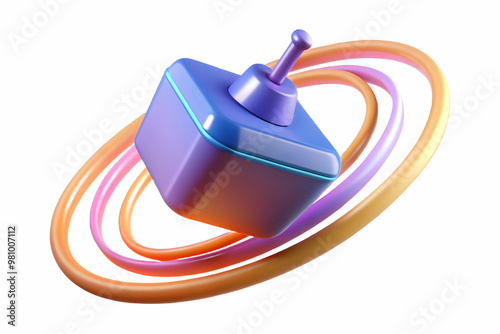 3D Abstract Dreidel Spinning with Glowing Neon Trails - Motion and Celebration for Hanukkah Digital Art photo