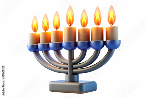 Macro Shot of Futuristic Menorah Candles with Flickering Neon Flames - A Modern Holiday Glow for Hanukkah Photo Stock Concept photo