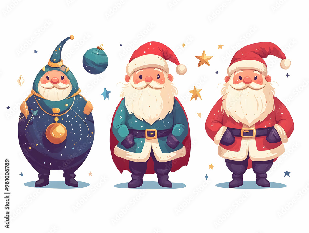 Flat Santa's Space-Themed Decorations: A Close-Up of Whimsical Planets and Stars in Vibrant Colors - Futuristic Vector Illustration Flat Santa's Space-Themed Decorations: A Close-Up of Whimsical Planets and Stars in Vibrant Colors - Futuristic Vector Illustration