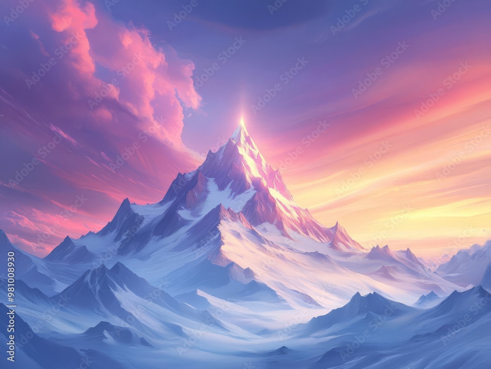 Breathtaking Surreal Mountain Landscape with Exaggerated Forms and Vibrant Skies Evoking a Dreamlike Atmosphere for Imaginative Art and Photography Projects