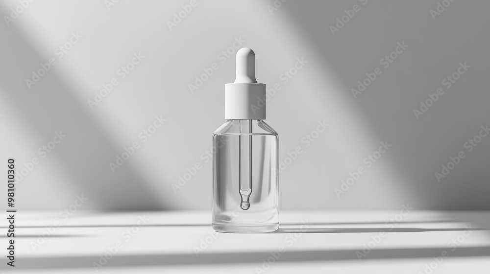A simple, clear glass dropper bottle with a white cap, displayed in soft natural lighting and a clean background. A simple, clear glass dropper bottle with a white cap, displayed in soft natural lighting and a clean background.