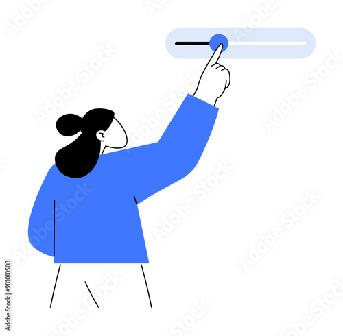 A person using their finger to adjust a slider bar. Ideal for usability interfaces, user settings, preferences selection, touchscreen interaction, and digital controls. Modern minimalist vector.