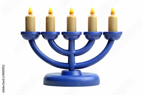 Elegant Flat Glossy Hanukkah Menorah with Glowing Candles on Dark Background - Perfect for Promotional Content and Celebratory Designs