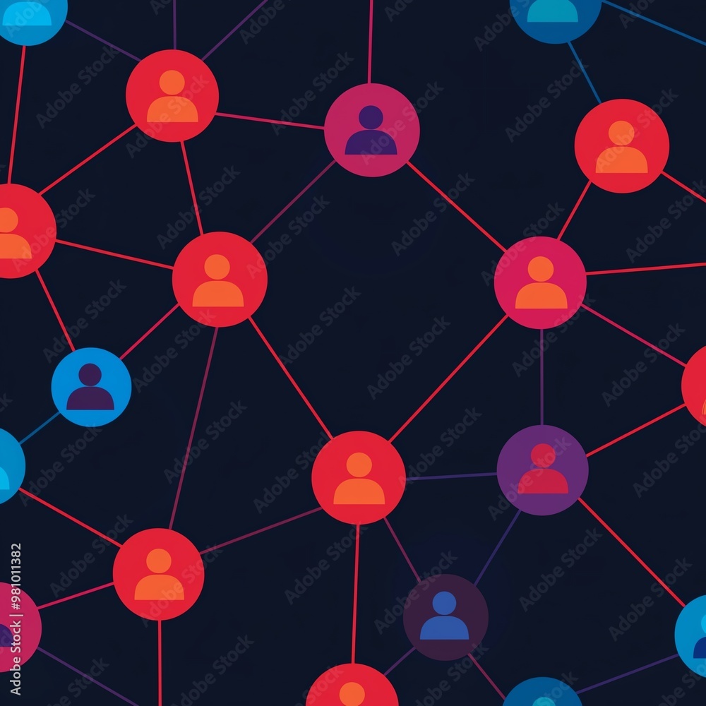 A network of interconnected user profiles represented by colorful circles on a dark background, illustrating social connections. A network of interconnected user profiles represented by colorful circles on a dark background, illustrating social connections.
