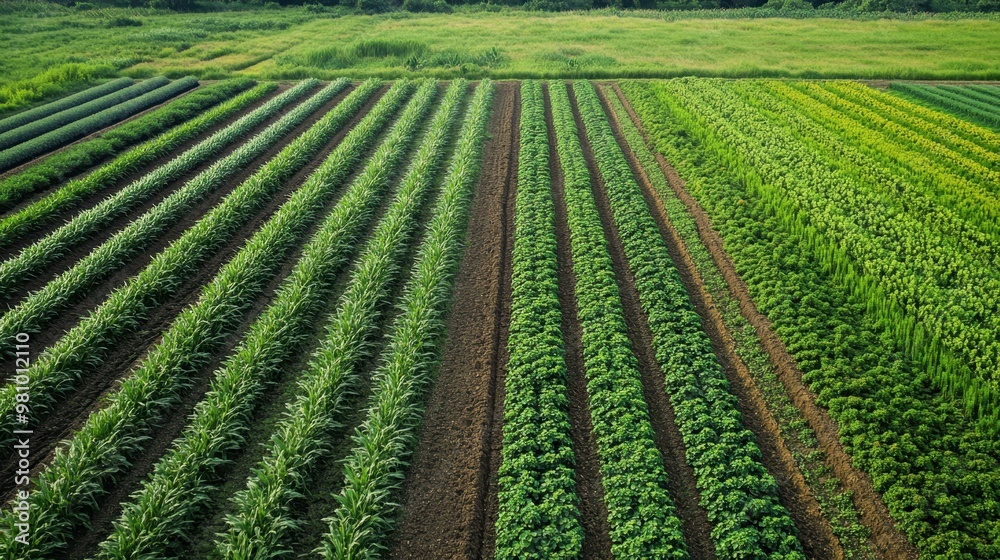 Agricultural field divided into sections for different crops and experiments. Agricultural field divided into sections for different crops and experiments.