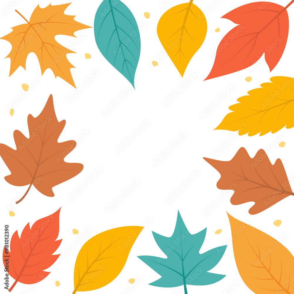 Fototapeta premium Fall Leaves Cute Frame. Autumn and Thanksgiving Border. Forest Foliage Background.