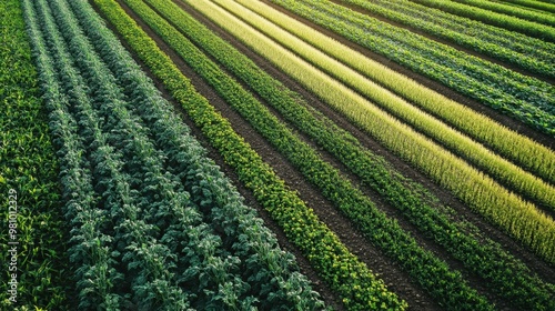 Agricultural field divided into sections for different crops and experiments.