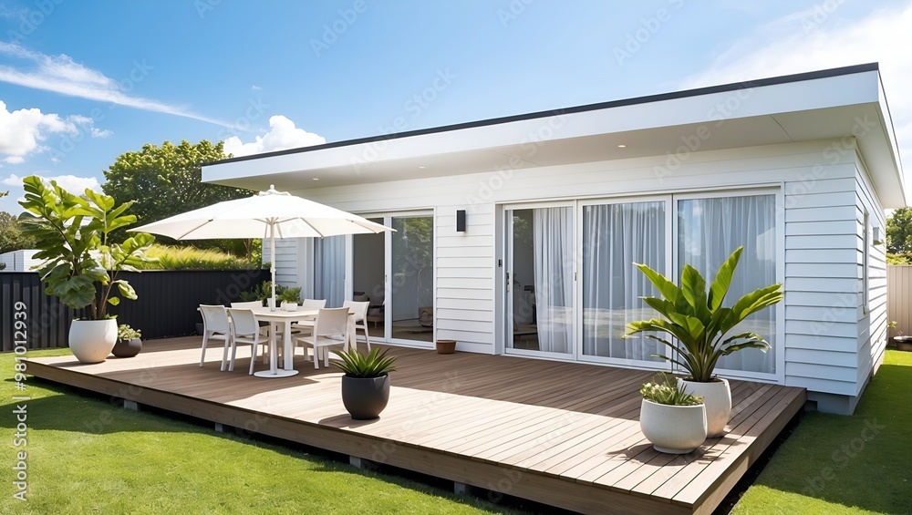 Modern, single-story white house with a minimalist design. The house ...