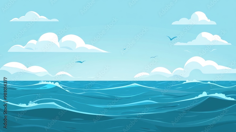 Fototapeta premium Flat sea background illustration in a cartoon style