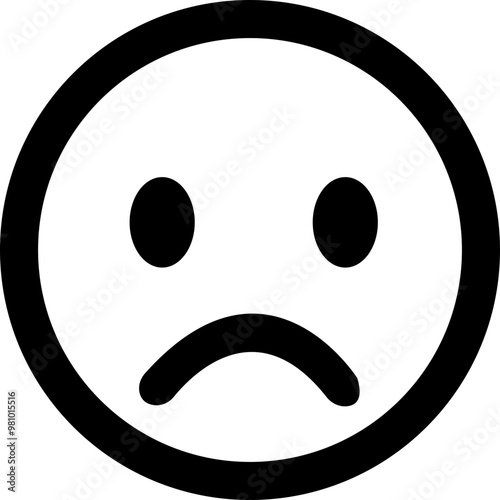 Depressed emoticon. Black Sad emoji face flat style icon. Pensive facial expression vector design