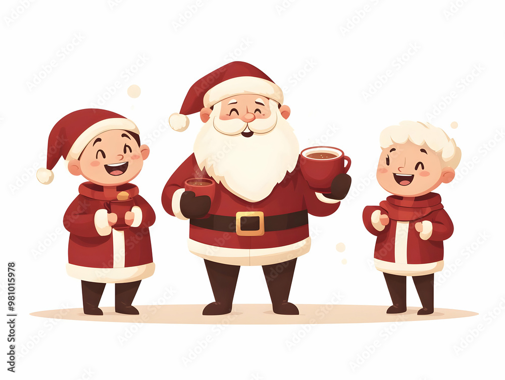 Cozy Flat Santa Sharing Hot Cocoa with Cheerful Kids � Festive Holiday Scene Illustration Cozy Flat Santa Sharing Hot Cocoa with Cheerful Kids � Festive Holiday Scene Illustration