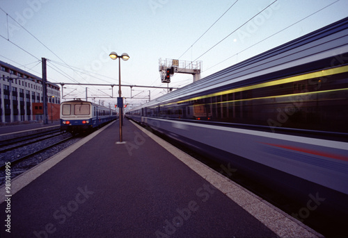 Modern Trains at Sunset Station