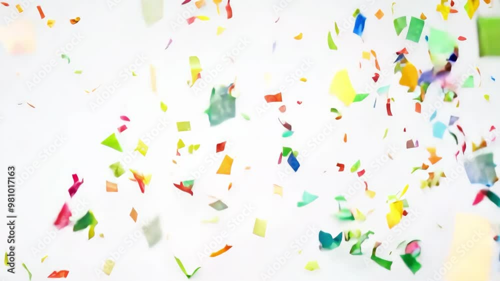 Colorful confetti falling in celebration on a white background