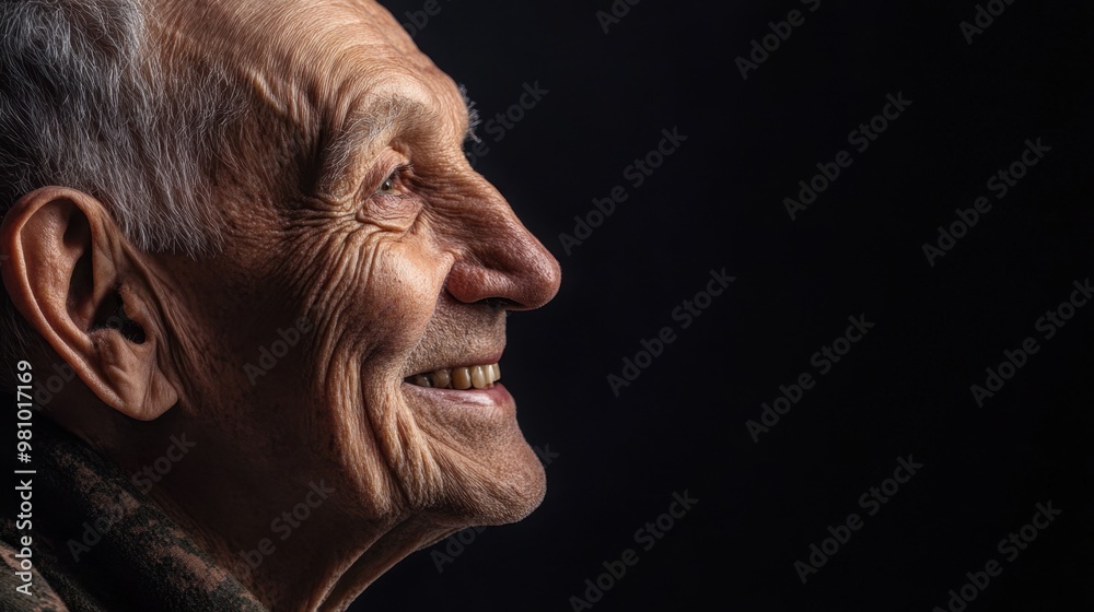 Elderly Man Smiling with Optimism - Profile Portrait Elderly Man Smiling with Optimism - Profile Portrait