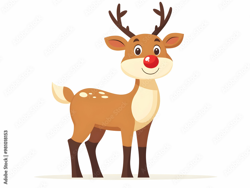 Flat Santa's Reindeer: Cartoon Style Red-Nosed Reindeer Illustration for Infographics, Isolated on White Background Flat Santa's Reindeer: Cartoon Style Red-Nosed Reindeer Illustration for Infographics, Isolated on White Background