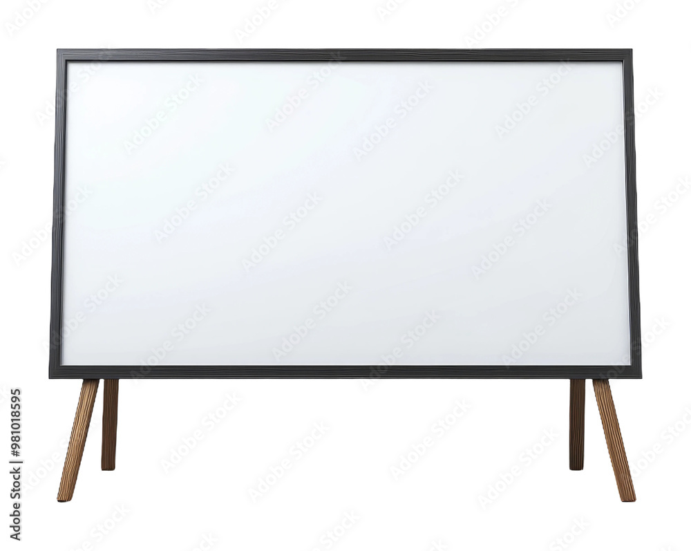 Freestanding Blank Whiteboard with Wooden Legs on Transparent Background Freestanding Blank Whiteboard with Wooden Legs on Transparent Background