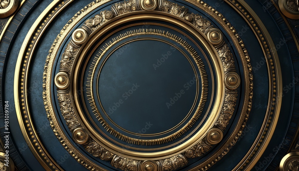 Fototapeta premium Ornate Circular Frame with Gold and Blue Accents