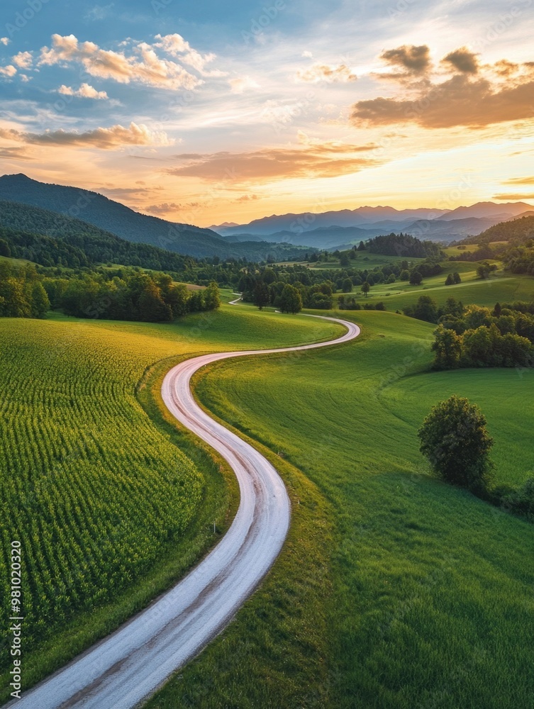 Obraz premium Dirt Road in Lush Green Field