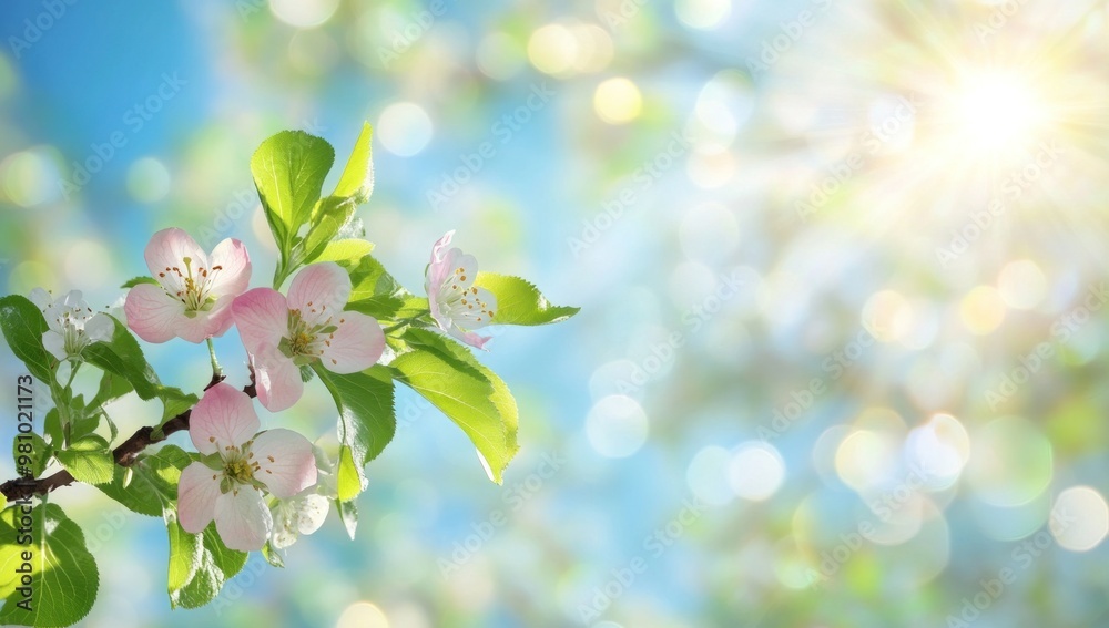 Spring Blossom Branch with Sunlit Background