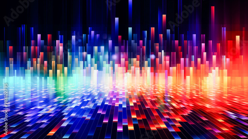 Fototapeta Naklejka Na Ścianę i Meble -  Dynamic colorful cubes and pixelated blocks in motion on black background. Digital transformation, big data, or future-forward industries.