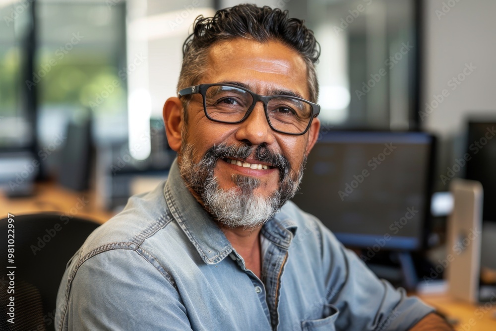 Portrait of a middle aged male Hispanic software developer Portrait of a middle aged male Hispanic software developer