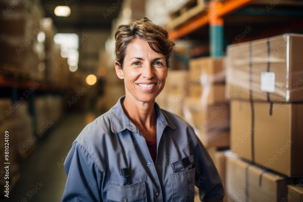 Portrait of a smiling middle aged female warehouse worker Portrait of a smiling middle aged female warehouse worker
