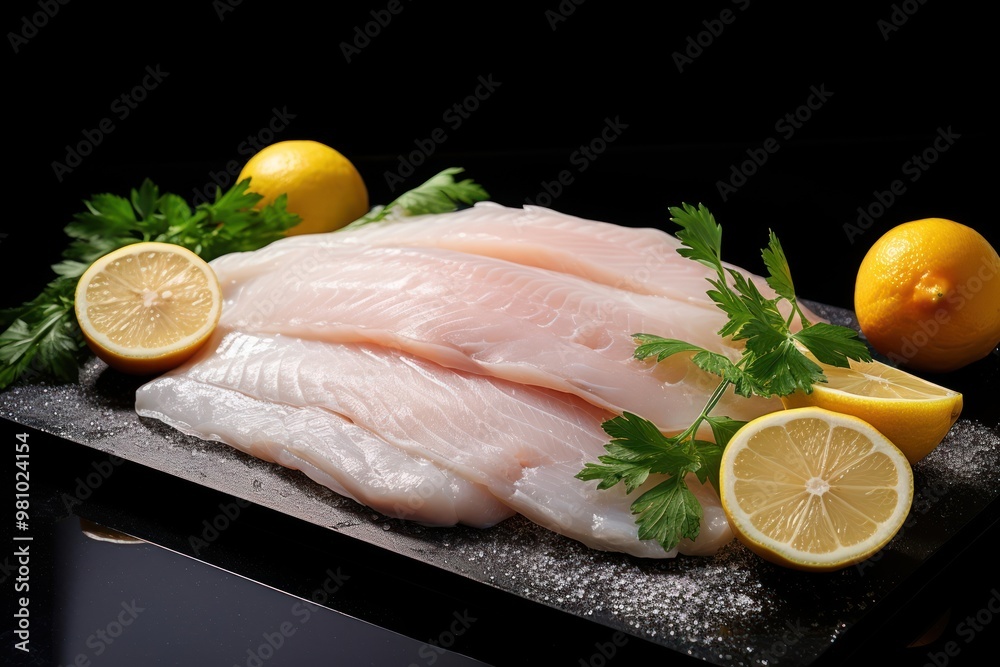 Fresh fish fillet lemon seafood fruit. Fresh fish fillet lemon seafood fruit.