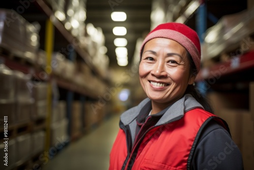 Portrait of a smiling middle aged female warehouse worker