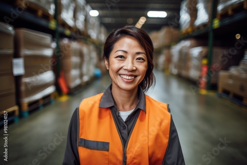 Portrait of a smiling middle aged female warehouse worker