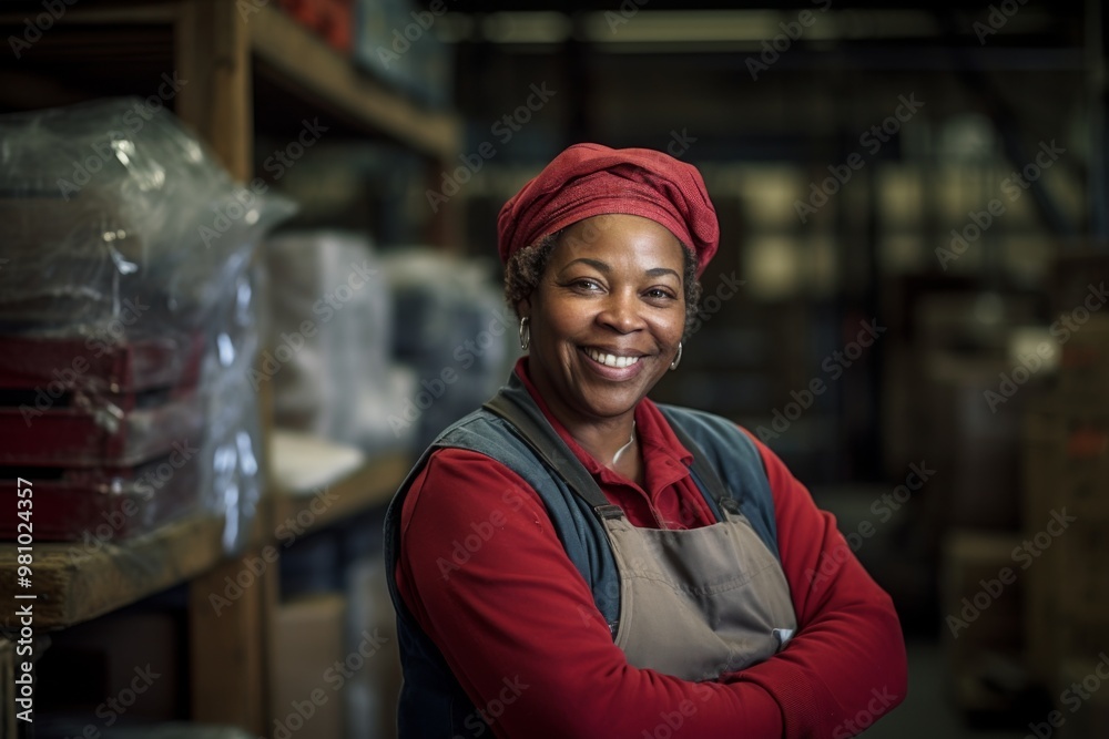 Portrait of a smiling middle aged female warehouse worker Portrait of a smiling middle aged female warehouse worker