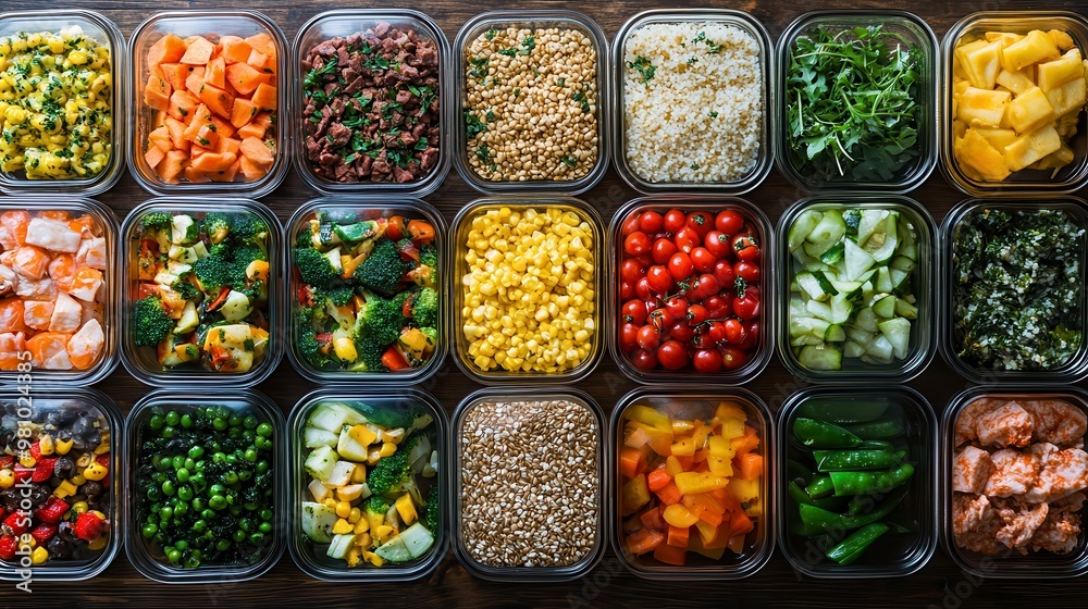Healthy meal prep containers filled with vegetables, grains, and protein Healthy meal prep containers filled with vegetables, grains, and protein