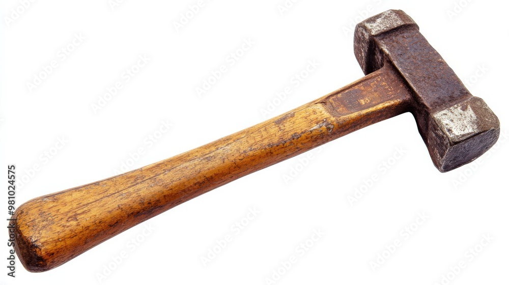 Old Hammer. Used Tool for Bricolage Work, Isolated on White Background Old Hammer. Used Tool for Bricolage Work, Isolated on White Background
