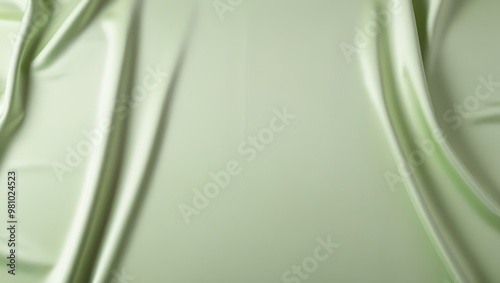 Smooth light green silk fabric with gentle flowing drapery, showcasing its soft texture and subtle shine.