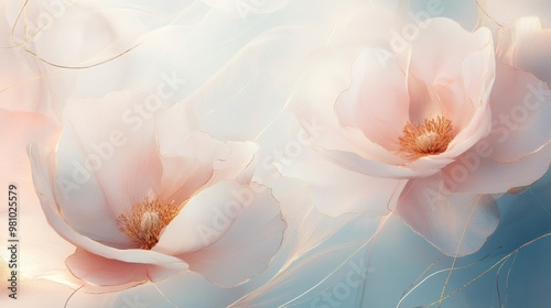 Fototapeta Naklejka Na Ścianę i Meble -  Elegant Floral Abstraction with Gold-Lined Peonies in Pastel Tones