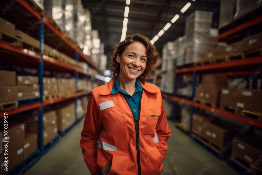 Portrait of a smiling middle aged female warehouse worker Portrait of a smiling middle aged female warehouse worker