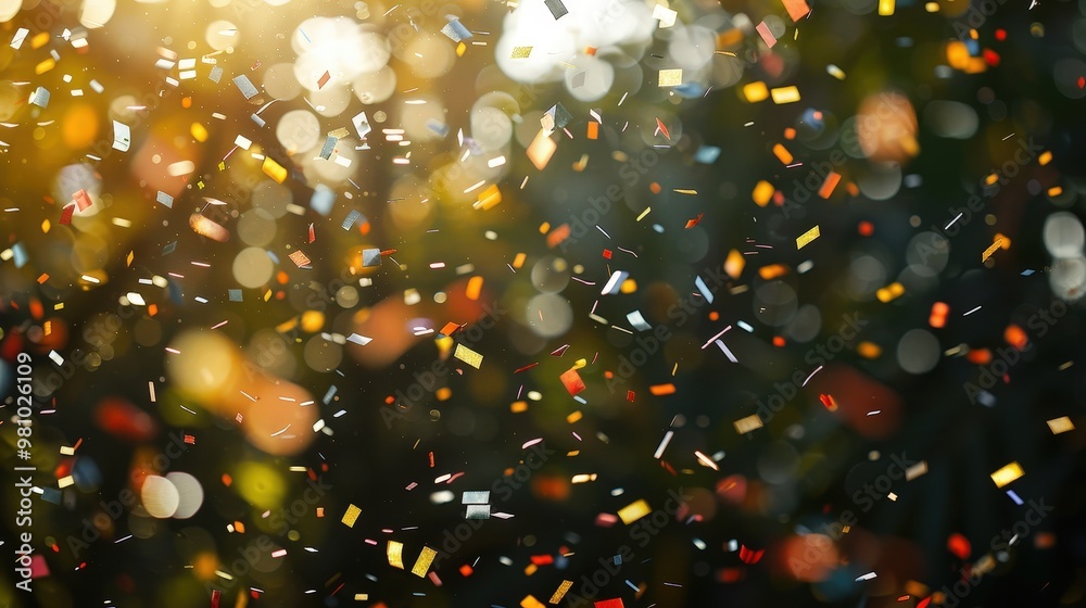 Visualize a festive outdoor event with confetti falling and fluttering in the breeze, creating a beautiful scene. Visualize a festive outdoor event with confetti falling and fluttering in the breeze, creating a beautiful scene.