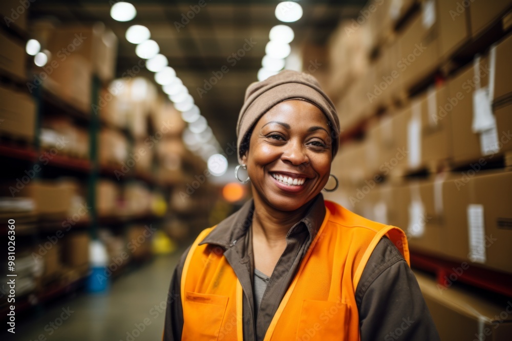 Portrait of a smiling middle aged female warehouse worker